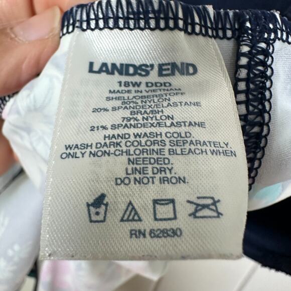 Lands End Tankini Plus Size Top Women 18W DDD Blue Floral Underwire Bra - Picture 7 of 7